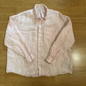 Brooks Brothers 1818 Shirt Men's Pink XXL Regular 100% Linen Long Sleeve Preppy